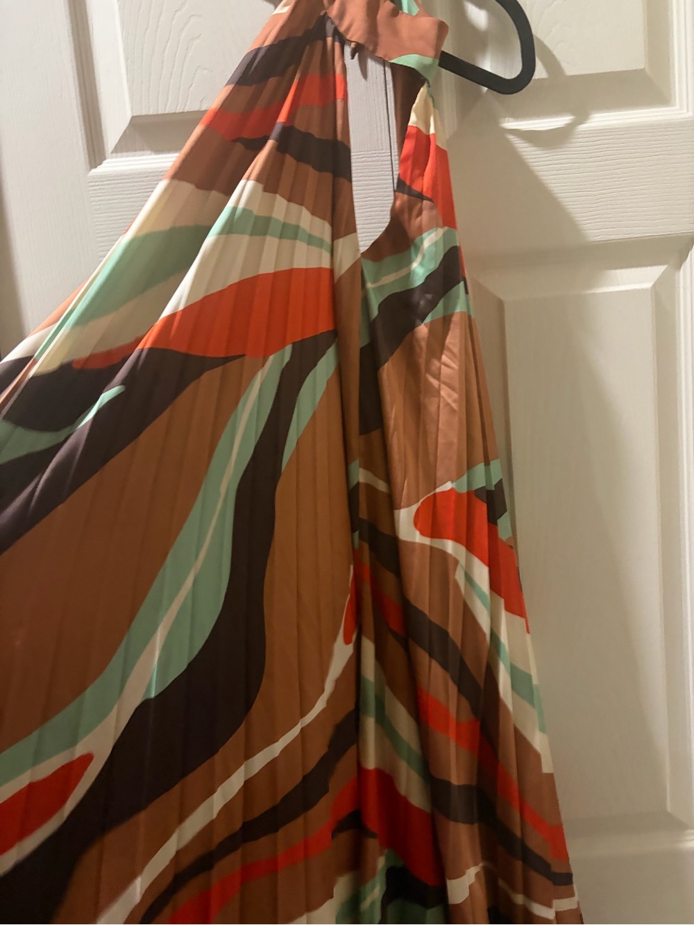 Hutch Brown Multi Halter Backless Pleated Maxi Dress - Picture 2 of 3